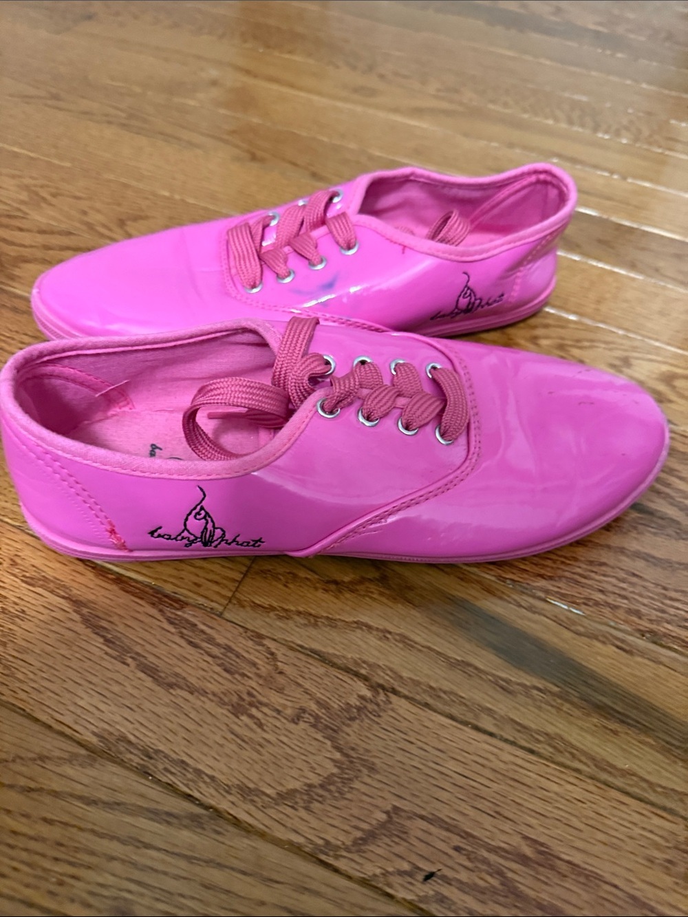 Baby Phat Y2K Glossy Pink Patent Leather Lace Up Sneakers Retro